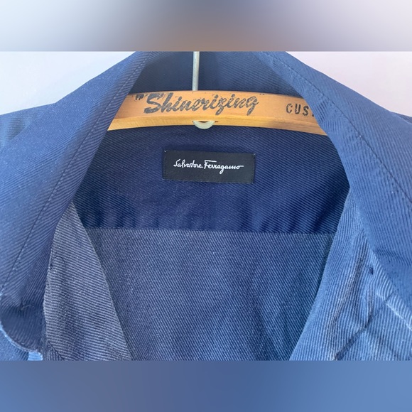Mens Salvatore Ferragamo Embroidered Logo Long Sleeve Button Shirt M Navy Blue - Picture 3 of 6